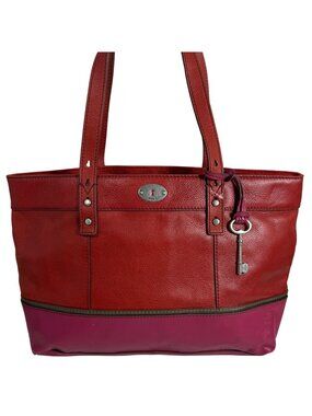NWT FOSSIL Long Live Vintage Pink/Red Pebbled Cowhide Leather Shoulder Bag Tote